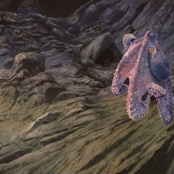 Painting titled "octopus" by Franzart, Original Artwork, Oil Mounted on Wood Panel