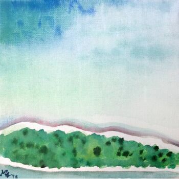 Schilderij getiteld "Islands 7" door Szabrina Maharita, Origineel Kunstwerk, Aquarel Gemonteerd op Frame voor houten brancard