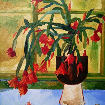 绘画 标题为“Cactus en fleur” 由Slobodan Spasojevic (Spaki), 原创艺术品, 油