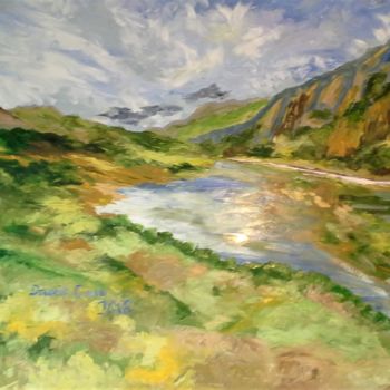 Painting titled "CLIFFS BY THE LAKE" by David Cade, Original Artwork, Oil