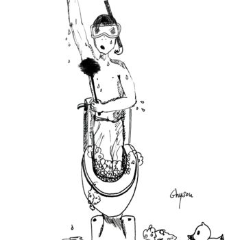 Drawing titled "douche-dans-les-wc" by Dominique Kuehn, Original Artwork, Ink