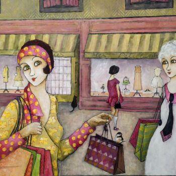 Painting titled "Journée shopping.jpg" by Véronique Clanet, Original Artwork, Acrylic Mounted on Wood Stretcher frame