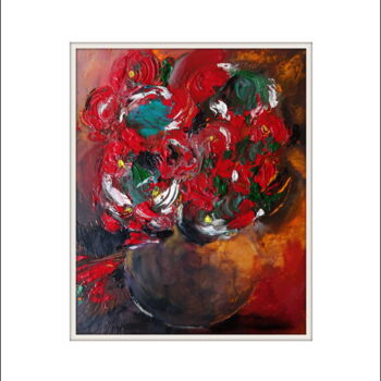Peinture intitulée "Roses rouges" par Kam Bendi, Œuvre d'art originale, Huile