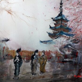 Malerei mit dem Titel ""Japonisement."" von Jean-Pierre Missistrano, Original-Kunstwerk, Aquarell