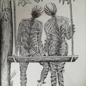 Drawing titled "Amitié  ©" by Bega, Original Artwork, Ink