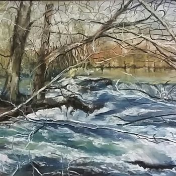 Ζωγραφική με τίτλο "Rivière en sous-bois" από Mireille Désir Valéry, Αυθεντικά έργα τέχνης, Παστέλ