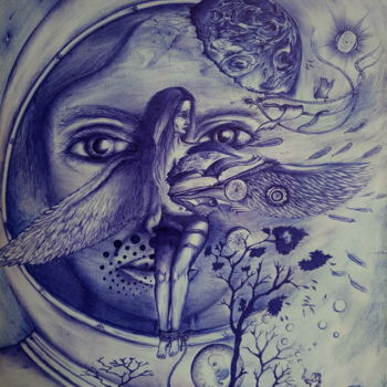 Drawing titled "Рождение" by Igor Mazaletskiy, Original Artwork, Ballpoint pen