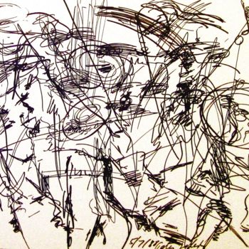 Zeichnungen mit dem Titel "Sitting by the porch" von Peter Jalesh, Original-Kunstwerk, Tinte