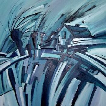 Peinture intitulée "La maison bleu..." par Catherine Suchocka, Œuvre d'art originale, Huile