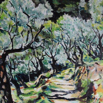 Painting titled "Oliviers" by Pascal Brachet, Original Artwork, Oil