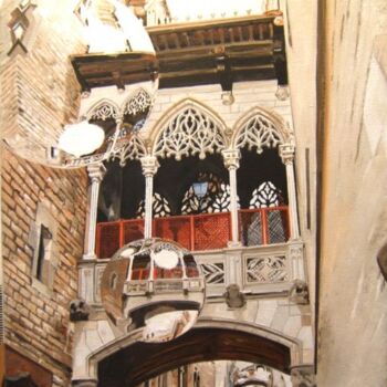 Peinture intitulée "Visitons Barcelone" par Manu Surreabulliste, Œuvre d'art originale, Huile Monté sur Châssis en bois