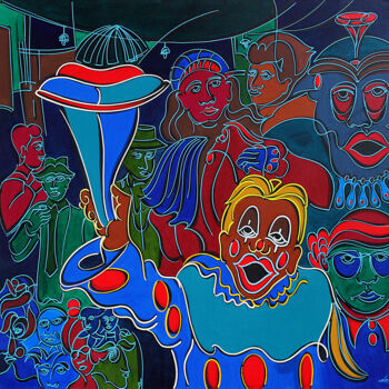 Painting titled "the-lonely-clown-15…" by Dek, Original Artwork, Acrylic Mounted on Other rigid panel