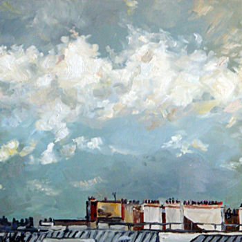 Painting titled "Ciel depuis ma fenê…" by Pascal Brachet, Original Artwork, Oil