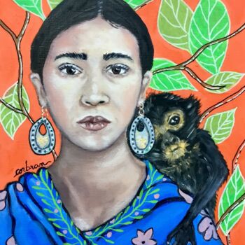 Ζωγραφική με τίτλο "Clin d'oeil à Frida…" από Marjorie Corbran, Αυθεντικά έργα τέχνης, Λάδι