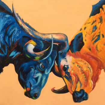 Malerei mit dem Titel "RIVALITE" von Régine Guthmann, Original-Kunstwerk, Acryl Auf Keilrahmen aus Holz montiert