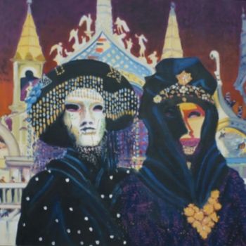 Peinture intitulée "B55. Carnaval à Ven…" par Lucien Dufour, Œuvre d'art originale, Huile Monté sur Châssis en bois