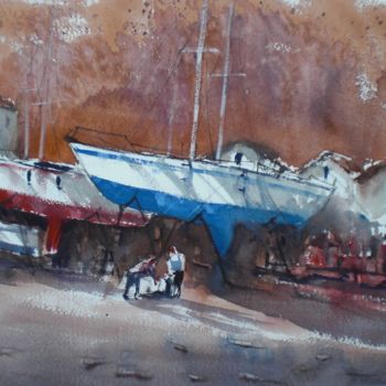 绘画 标题为“Garda lake - boats 2” 由Giorgio Gosti, 原创艺术品, 水彩
