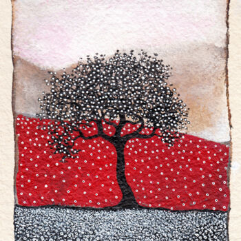Drawing titled "Arbre et fleurs bla…" by Henri Ibara, Original Artwork, Ink
