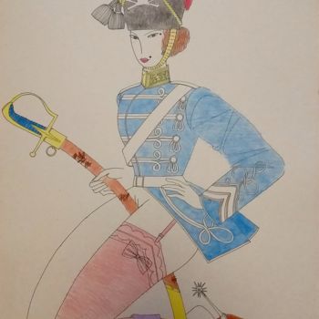 Schilderij getiteld "Hussar" door Andrey Simakov, Origineel Kunstwerk, Inkt