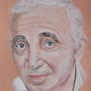 Peinture intitulée "AZNAVOUR" par Simonetti  Dit Sm, Œuvre d'art originale, Pastel