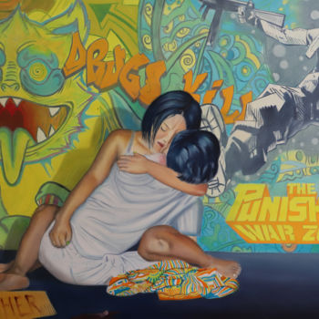 Malerei mit dem Titel "The Punisher" von Gabriele Roman, Original-Kunstwerk, Öl