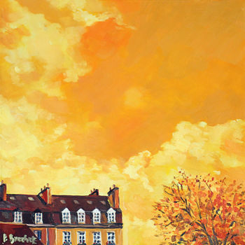 Painting titled "ciel jaune" by Pascal Brachet, Original Artwork, Oil