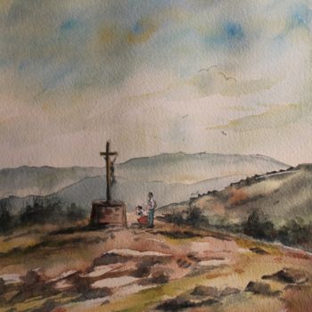 「CALVAIRE」というタイトルの絵画 Alain Devienneによって, オリジナルのアートワーク, 水彩画