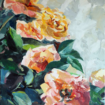 Ζωγραφική με τίτλο "Les roses du balcon" από Pascal Brachet, Αυθεντικά έργα τέχνης, Λάδι