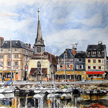 Peinture intitulée "Honfleur2" par Pascal Brachet, Œuvre d'art originale, Aquarelle