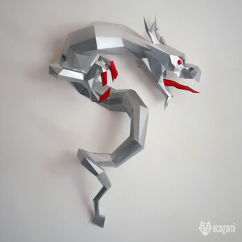 Skulptur mit dem Titel "Dragon chinois en p…" von Ecogami, Original-Kunstwerk, Papier
