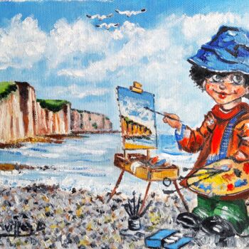 Painting titled "AULT "poulbot-peint…" by Alain Dervillez, Original Artwork, Oil