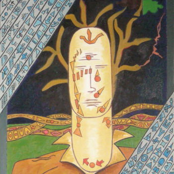 Painting titled "Head Before A Tree" by Gerald Shepherd F.F.P.S., Original Artwork, Oil