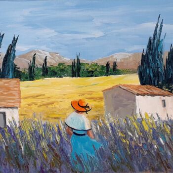 Painting titled "La promenade" by Marc Degieux, Original Artwork, Oil