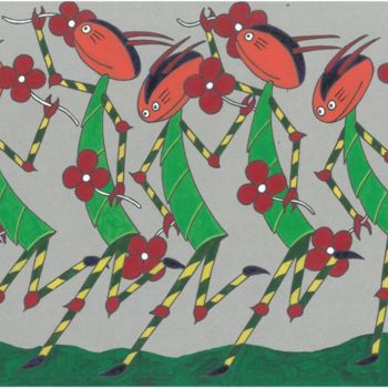 Painting titled "Five scorpions danc…" by Kost Koža Oldboneart Contemporary Art St, Original Artwork, Acrylic