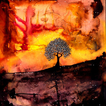 Dessin intitulée "Le mystère de l'arb…" par Henri Ibara, Œuvre d'art originale, Encre