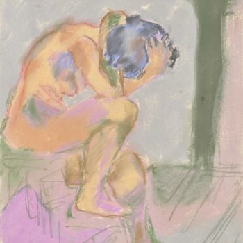 图画 标题为“Femme Nue Assise” 由Amos Zelikson, 原创艺术品, 粉彩