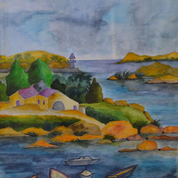 Painting titled "bretagne-aquarelle-…" by Nizard Dominique, Original Artwork, Watercolor