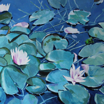 Peinture intitulée "Nénuphards bleus" par Pascal Brachet, Œuvre d'art originale, Huile