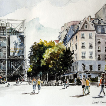 Ζωγραφική με τίτλο "beaubourg 2" από Pascal Brachet, Αυθεντικά έργα τέχνης, Ακουαρέλα
