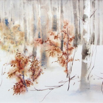 Peinture intitulée "Sous-bois enneigé" par Anne-Marie Mary, Œuvre d'art originale, Aquarelle