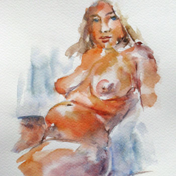 「Expectation No.2」というタイトルの絵画 Zsolt Székelyhidiによって, オリジナルのアートワーク, 水彩画
