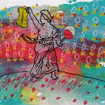 Malerei mit dem Titel "Coquelicots / gilet…" von Aude Peris, Original-Kunstwerk, Acryl Auf Karton montiert
