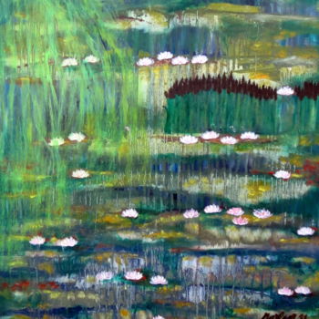 Peinture intitulée "la-mare-aux-nenupha…" par Marianne Charlotte Mylonas-Svikovsky (Marlo), Œuvre d'art originale, Acrylique