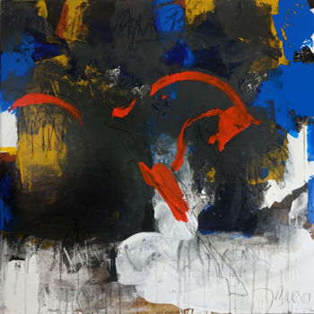 Malerei mit dem Titel "CHEVAL ROUGE trait…" von Blezot, Original-Kunstwerk, Acryl