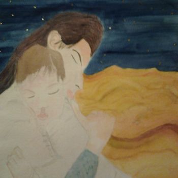 Malerei mit dem Titel "Nativité dans le dé…" von Pascale Coutoux, Original-Kunstwerk, Aquarell