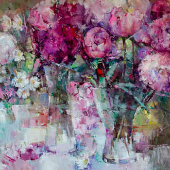 Painting titled "flowers" by Gennadi Alekhnovich, Original Artwork, Oil