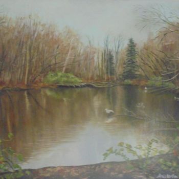 Painting titled "river-nature" by Liubov Aristova, Original Artwork, Oil
