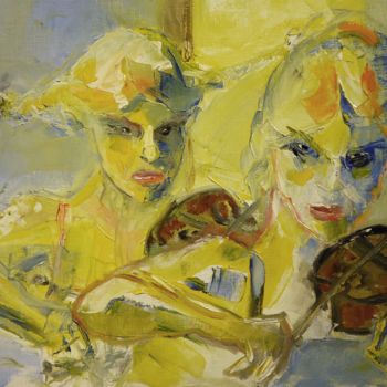Painting titled "vilaine-petite-sœur-" by Thierry Faure, Original Artwork, Oil