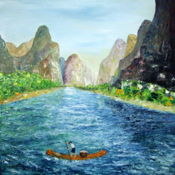 Painting titled "AU FIL DE LA RIVIER…" by Nicodi, Original Artwork, Oil