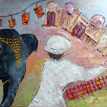 Malerei mit dem Titel "PARADE DES ELEPHANT…" von Nicodi, Original-Kunstwerk, Acryl